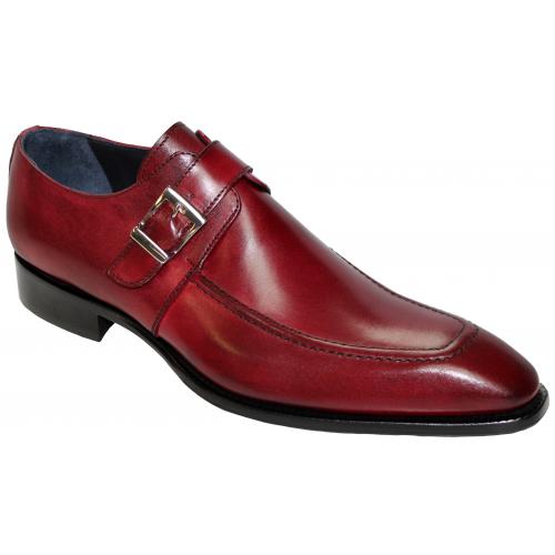 Duca Di Matiste "Garda" Antique Red Genuine Calfskin Monk Strap Loafer Shoes.